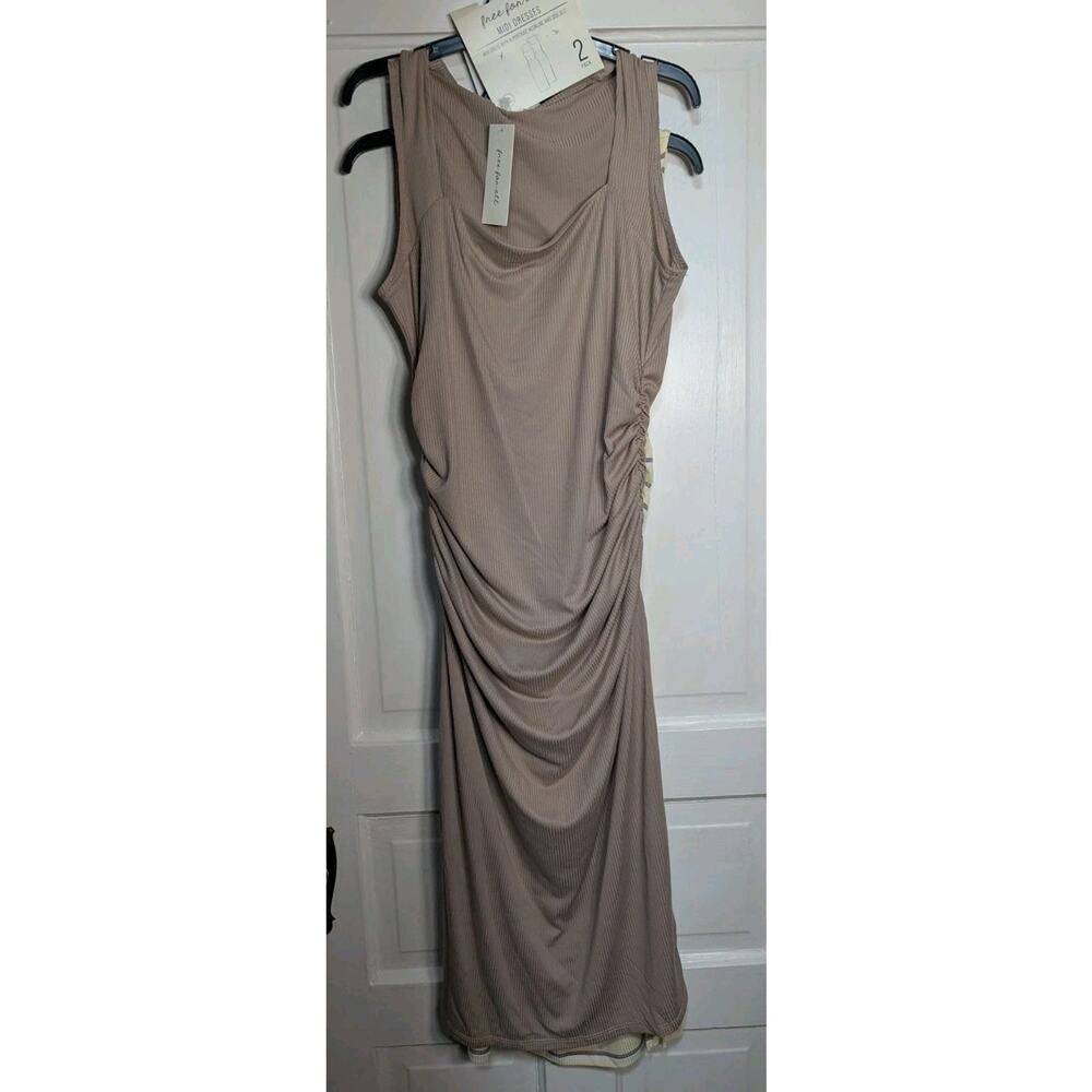 Free For All Bodycon Maxi Dresses Roushed Mocha Yellow Women's XL 2 Pack (905)